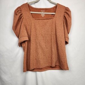 Nine West Puff Sleeve Blouse Womens XL Brown Stretch Jacquard‎ Casual Preppy